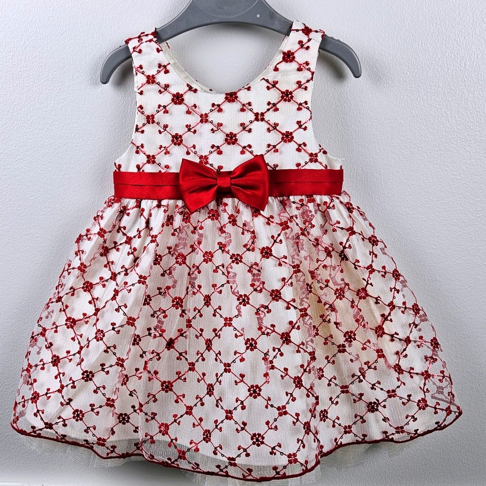 American Princess Girls 24M Red Sequin Floral Embroidered‎ Party Dress